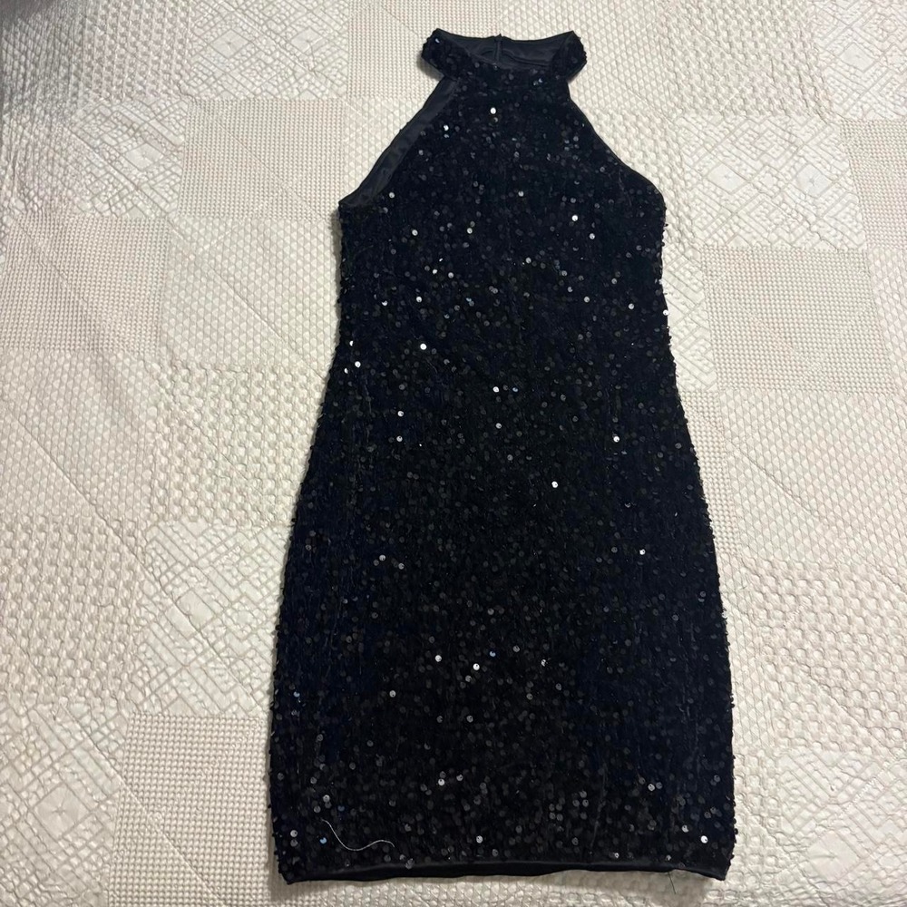 Y2K Black sequin halter neck dress